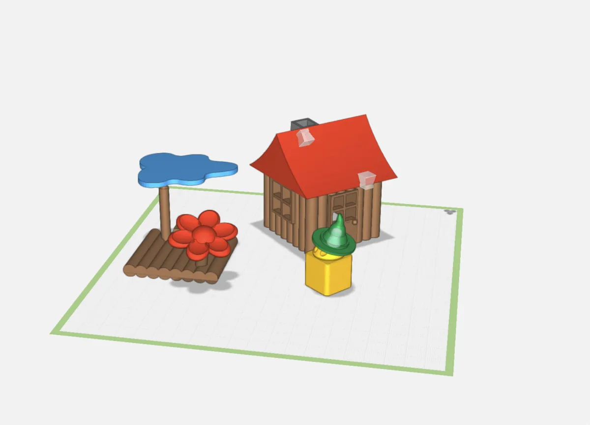 3D-Modell in TinkerSchool: Holzhütte mit Floß